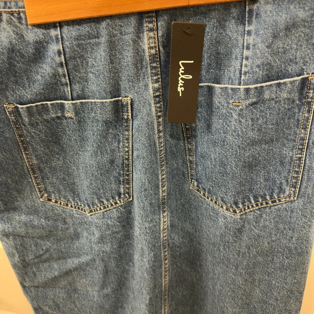 Lulus Asymmetrical Slit Denim Midi Skirt - Picture 4 of 8